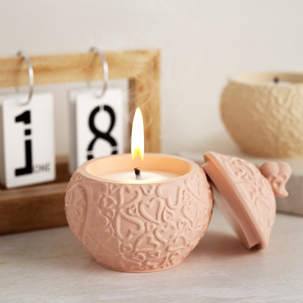 Candle Vessel Supplies - صندوق تخزين منقوش بالزهور مع غطاء